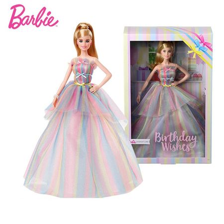 Barbie Signature Birthday Wishes Doll 12-inh Blonde In Rainbow Dress Collector's Edition Doll Children Girls Toy Gift GHT42