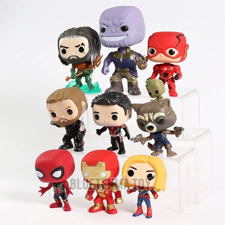 Aquaman Thanos Flash Thor Ant Man Spiderman Iron Man Captain Marvel Action Figure Model Toy Doll Gift 9pcs/set