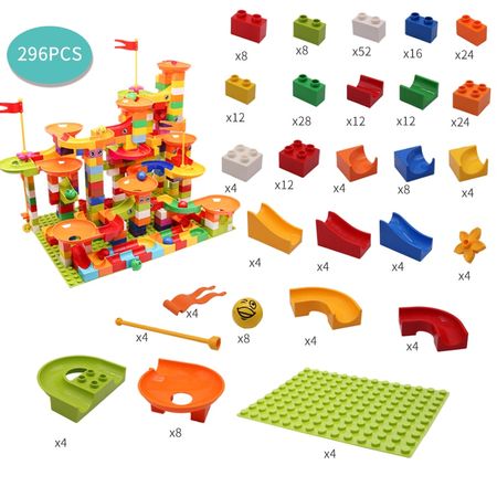 Marble Race Run Block Big Size Compatible Duploed Building Blocks Plastic Funnel Slide DIY Assembly Bricks Toys For Children