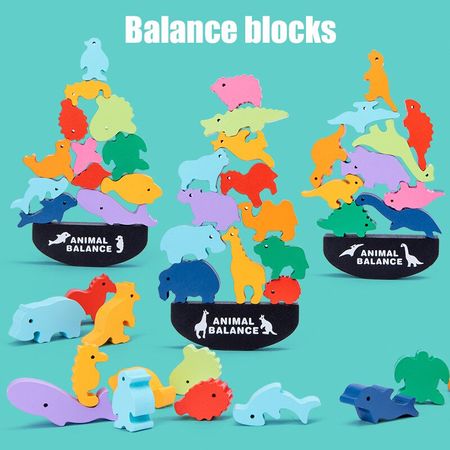 Children Montessori Wooden Dinosaur Animal Balance Blocks Board Games Toy Educational Stacking High Boys Building Block Wood Toy