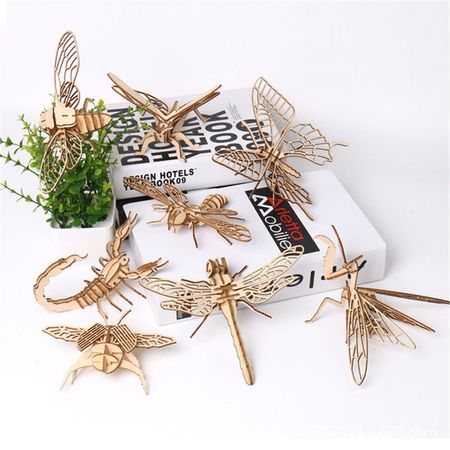3PCS Puzzle DIY Cutely Animal Insects Assembled Puzzle Butterfly Handmade Art Craft Toy for Baby Kids Wooden Board Jigsaw Toys