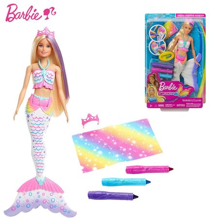 Original Barbie Crayola Mermaid Doll Princess Girl Graffiti Toy Gift Children Design Magic Colors Doll Educational Toys GCG67