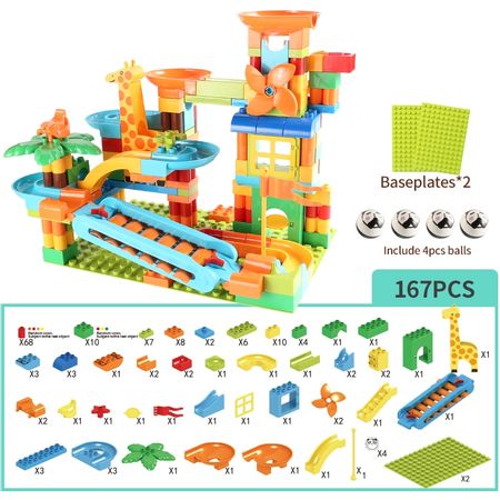 NEW DIY Big Particle 176PCS Villa Building Blocks Set Compatible Duploed Hobbies  Marble Run Bricks Toys For Children Kids Gifts