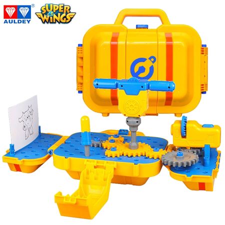 AULDEY Super Wings Donnie Cool Toolbox Plays Electric Rock Drill Fun Projector Action Figures Toys Storage Box Aniversario Gifts