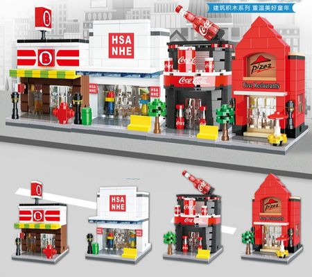 HSANHE mini City Street view assembly building block Retail Store Miniature bricks educational plastic toys for children
