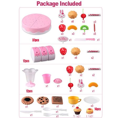 75pcs Birthday Cake Pretend Play Food Toy Set Kitchen Cutting Toy kit With Fruits Candle Play house toy gift for Kids Girl Boys