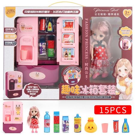 Children Simulation Double Refrigerator Kitchen Toy with Door Dolls Suits Pretend Role Play Fridge Toys Home Appliance Girl Gift