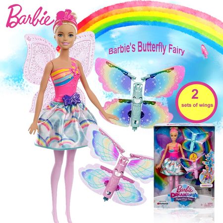 Barbie Butterfly Princess Doll Girl Educational Toy Barbie Dream Flying Wings Fairy Winged Juguete New Year Gift For Kids FRB08