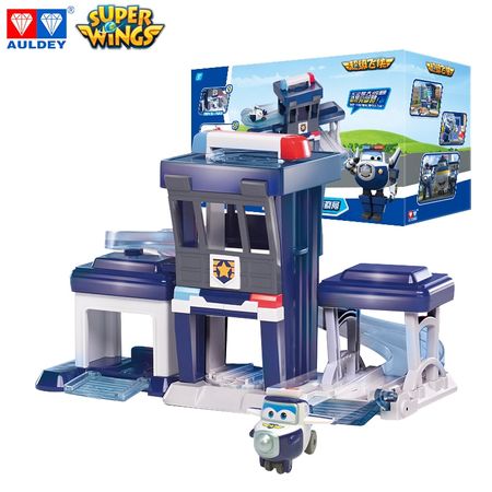 AULDEY Super Wings Original Paul Police Station with Lift and Taxiing Tracks Deformation Action Figure Toys