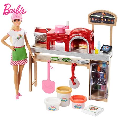 Original Barbie Doll Pizza College Girls Princess Gift Set Girls House Kitchen Toys Birthday Christmas New Year Gift FHR09