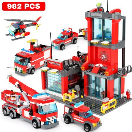 1123pcs Fire Station Classic Model Blocks City Construction Building Block Technic Bricks Educational Toys For Children Gift