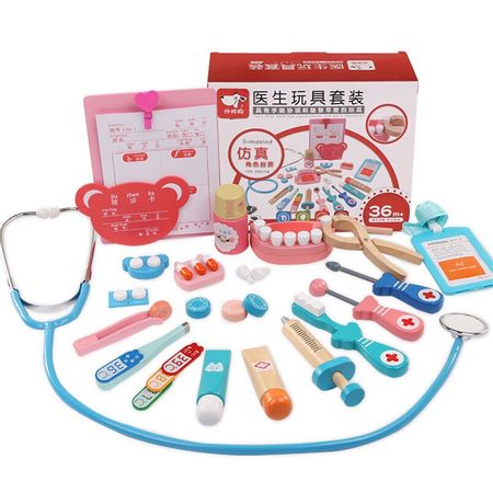 Children Wooden Doctor Set Toy Dentist Medicine Box Accesories Kit Simulation Doctors Pretend Play House Toys For Kids Baby Gift