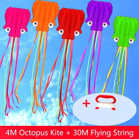 3D 4M Large Octopus Kite with Handle Line Children Outdoor Summer Game Professional Stunt Software Power Beach Kite Kids Toy