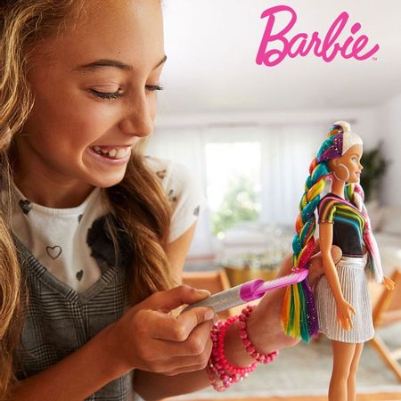 Original Barbie Rainbow Sparkle Long Hair Princess Doll Children Girls Dressup Grooming Toys Birthday Present FXN96