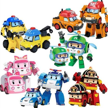 ROBOCAR POLI Deformable Robot Car Processing Toy Polishing Truck Fire Truck Child Artificial Deformation Gift