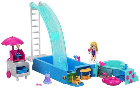 Original Polly Pocket Swimming Pool Party World Playset Surprise Treasure Luxury Car Travel Suit Girls Toys Birthday Gift Box