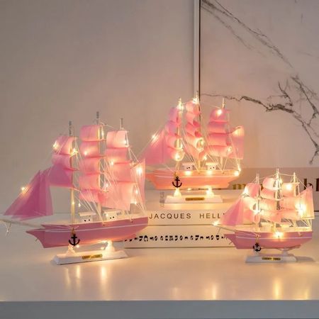 Wooden Home Decor Handmade Sailing European Style32cm Boat Sailboat  Miniatures Ship Model Toy Kids birthday present Gift Marien