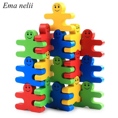 Cartoon Balance Villain Novelty Wooden Building Blocks Toys for Children Color Learning Kindergarten Baby Early Educational Toy