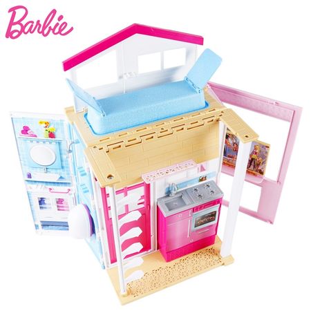 Original Barbie Doll Flashing Holiday Home Doll Story House & Doll Dollhouse Kit Cute Room Baby Girl Toys Casa de Boneca