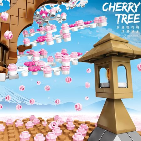Sembo City Street Series Cherry Blossom Shrine Bricks Sakura Spiral Stairs Tree House With Light Model Building Blocks Kids Toys
