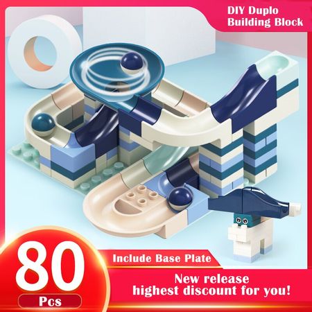 New 80 Pcs Marble Race Run Building Block Compatible Major Brands Duploed Constructor Bricks Educational Toys for Children Kids