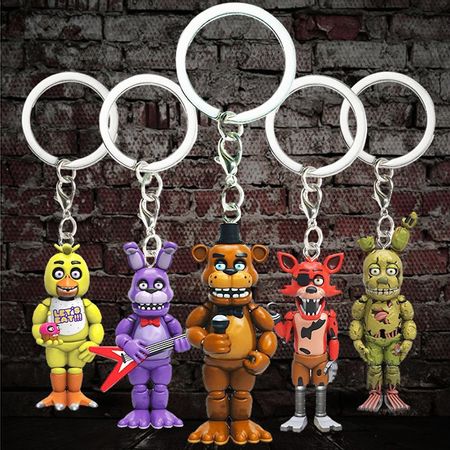 5PCS/Set Game Five Nights At Freddy Keychain Figures Toys Set Bonnie Foxy Bear Fazbear FNAF Key Chain Ring