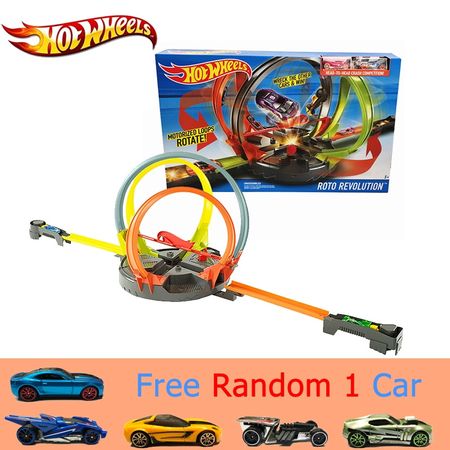 Original Hot Wheels Car Toys Roto Revolution Track Set Fast Racing Metal Cars Plastic Track Safe Toy Carro de brinquedo FDF26