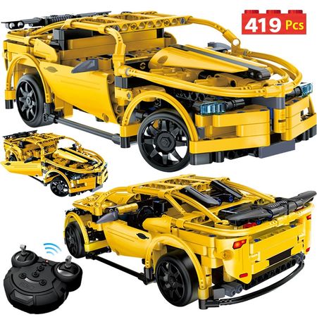 419pcs Electric Remote Control Yellow Racing Car Model Building Blocks Technic RC Car Bricks Toys For Children Boys