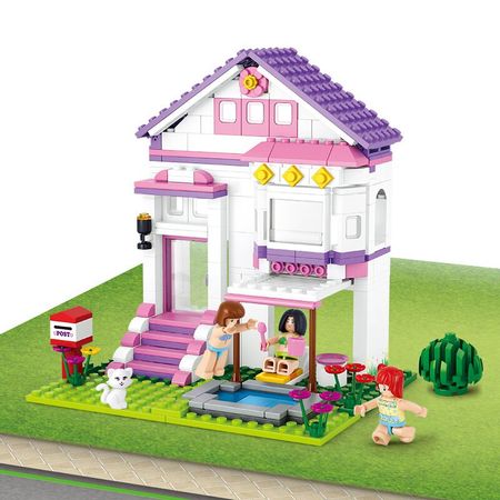 Girl Friend Drinks Swimming pool Double storey villa Kid Dream Series Building Blocks Sets Model Toys Brick Pink girl toy gift