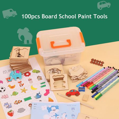 100pcs Baby Drawing Toys Wooden Painting Templates Drawing Board School Paint Drawing Tools Educational Toys for Children Gift