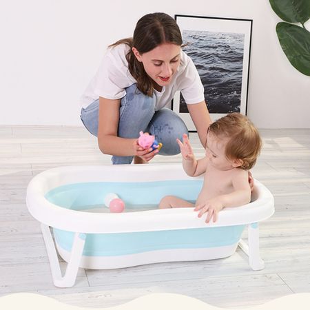 Newborn Baby Folding Bath Tub Portable Children Large Size Non-Slip Safe Bathtub Infant Shower Bath Pad Baby Shower Soft Pillow