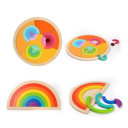 14Pcs/Set Wood Rainbow Building Toy Colorful Wooden Blocks Toys For Children  Kids Early Learning Educational Gifts Baby Games