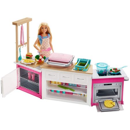 Original Barbie Children Kitchen Toy Cookware Pot Pan Kids Pretend Cook Play Toy Simulation Kitchen Utensils Toys Children Gift