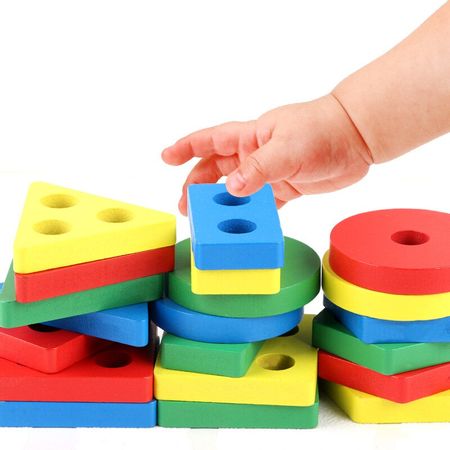 Building Blocks Montessori Geometric Shape Pairing Board Model Set Early Educational Toys DIY Wooden for Children Kids