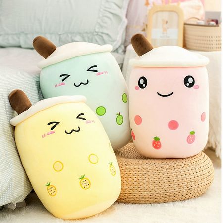 Cute Soft Cartoon Bubble Tea Cup Plush Toys Stuffed Fashion Drink Pillow with Suction Tube Adorable Back Cushion Funny Boba Food