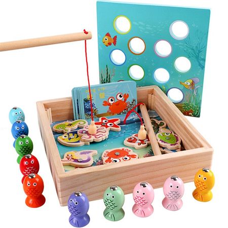 Wooden Magnetic Fishing Parent-child Interactive Toys Game 3D Fish Outdoor Funny Intellectual Toy For Children Boys Girls Gifts