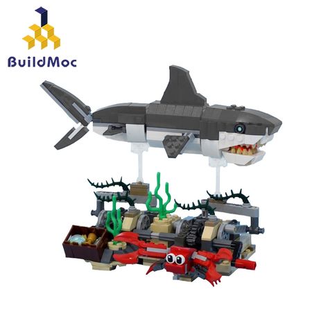 BuildMoc Deep Sea Creatures Shark Stand Pirates Ghost Zombie Sharks Figure Blocks Construction Building Bricks Toys For Children