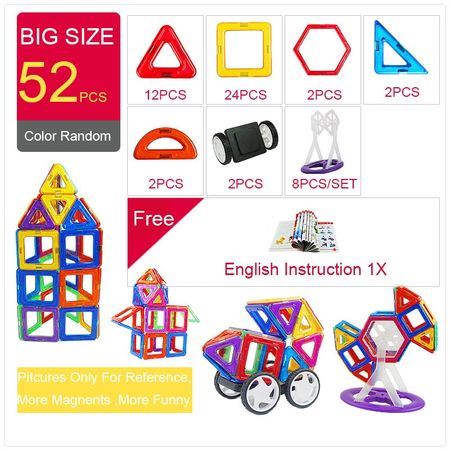 52pcs Big Size Magnetic Building Blocks Triangle Square Brick designer Enlighten Bricks Magnetic Toys Free Stickers Gift