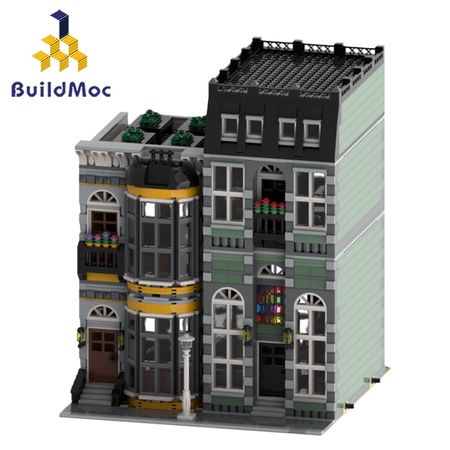MOC Creator Yellow Green Modular Bricks City Street View Series Model Kit Building Blocks Toys Children Compatible With 10182