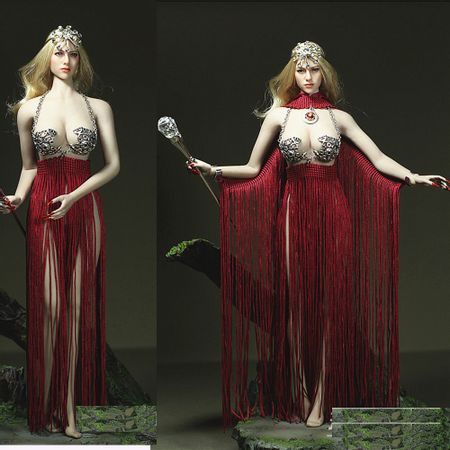 1/6 Custom The goddess of fire Skirt Dress with white drill flower  silver cane F 12 