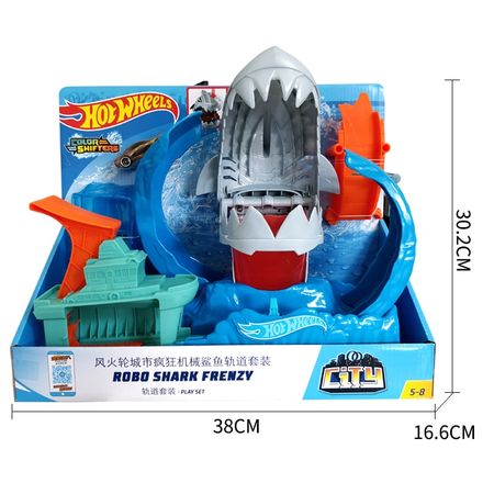 Hot Wheels Robo Shark Frenzy Play Set Straight Acceleration Car Toy For Children Educational Building Hotwheels Model Gift