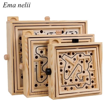 Wooden 3D Magnetic Ball Maze Puzzle Toy Wood Case Box Fun Brain Hand Game Challenge Balance Educational Toys for Children Adult