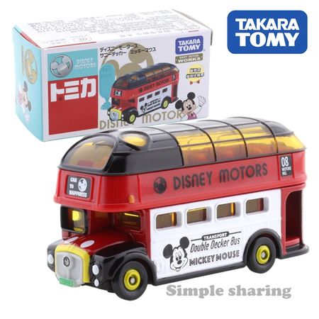Takara Tomy Tomica Shop Mall Original Disney Mickey Mouse Sunny Decker Bus Toys Motor Vehicle Diecast Metal Model Car