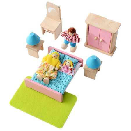 Dollhouse Furniture Toys Set Miniature for Kids Pretend Play Rooms Set Dressed Pretend Dolls Simulation Toys Delicate Wooden