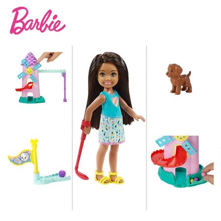 Original Barbie Club Chelsea Experience The Fun Of Golf Barbie Doll Little Kelly Toys Gift Set Children Educational Toy FRL85