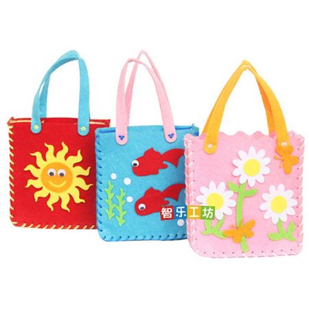 4pcs/Pack Non-Woven Fabric DIY Handbag Children Craft Toy Cartoon Animal Flower Handmade Sewing Bag Educational Toys Kids Gift