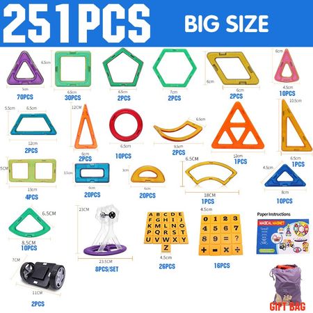 251PCS Magnetic Blocks Constructor Toys For Children Designer Big Magnet Building Game Educational Toy For Kids Boys Girls Gift