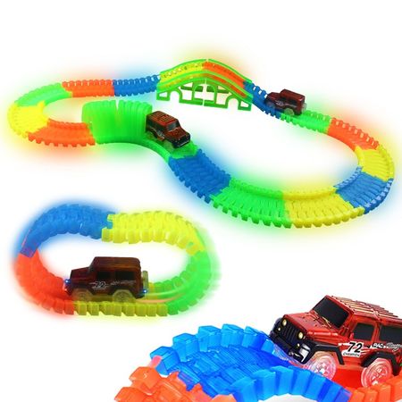 Glowing in the Dark Racing Car Track Set Bend Flexible Track LED Car Train DIY Toys Gift children kids 300/256/128/136/80/56 pcs