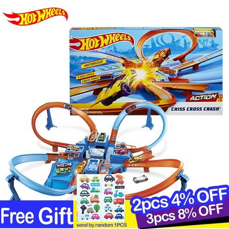 Original Hot Wheels Car Track Criss Cross Crash Playset 1:64 Diecast Racing Model Car 4 Corner Game Play New Toys for Kids 2020