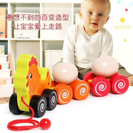 New Fun Hen Pull Egg Game Car Building Blocks Assembled Wooden Cars Toy Children Baby Educational Learning Toys for Kids Gift